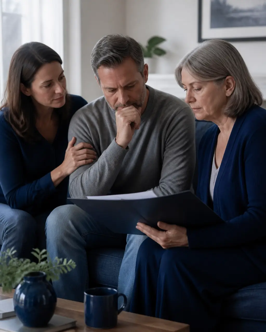Loved ones sitting together and discussing future financial responsibilities.